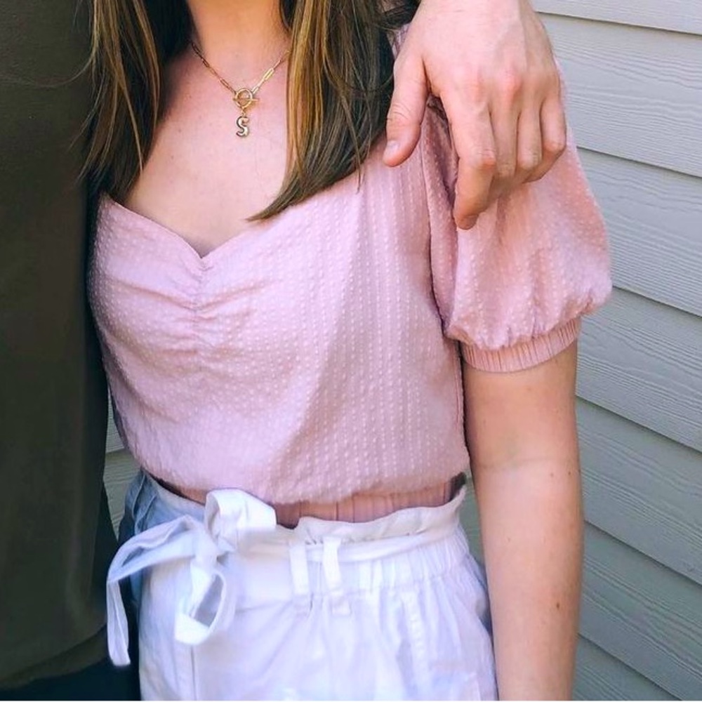 Astr Pink Puff Sleeve Crop Top
